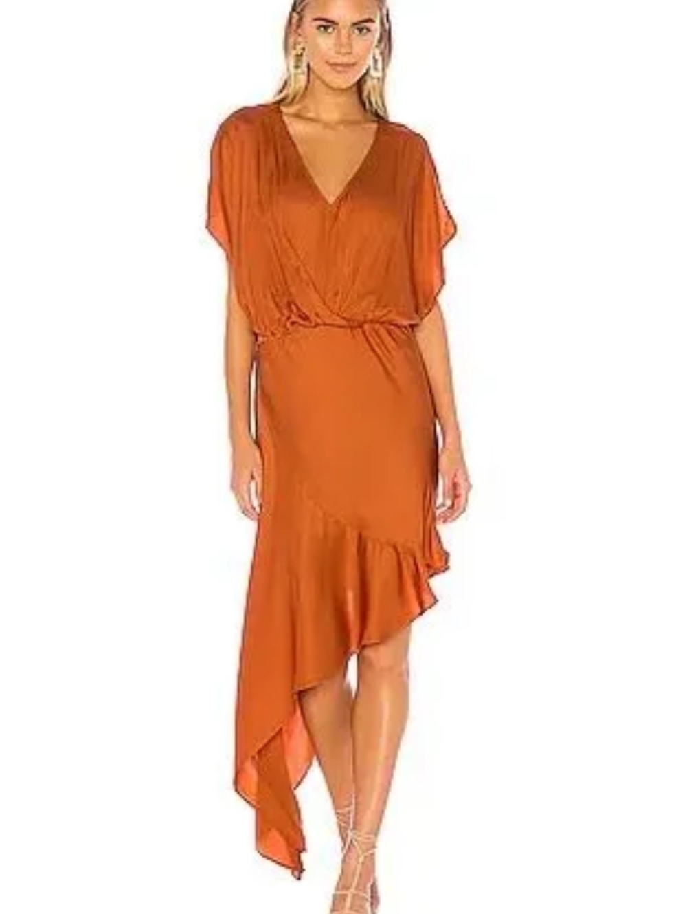 390- Young Fabulous And Broke Asymmetric Dress in Burnt Orange Elastic Waist B.